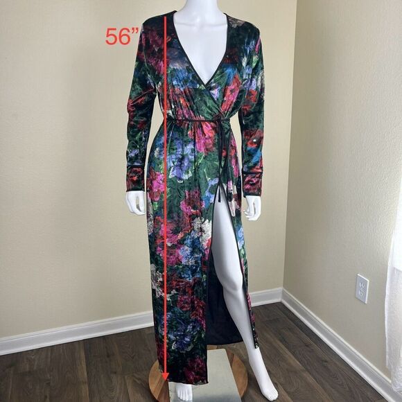 Zara Women's Size S Floral Velvet Wrap Duster Maxi Dress Robe Cardigan Blogger - Picture 6 of 16